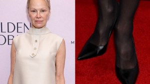 Pamela Anderson, Golden Globes First-Time Nominee Luncheon, black pumps, classic black pumps, pointed black pumps, black heels, black leather heels, black leather pumps, pointy toe black heels, red carpet, pamela anderson red carpet style